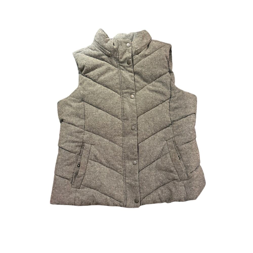 Gap Women’s Size L Gray Quilted Puffer Vest Snap Front Mock Neck Wool-Blend